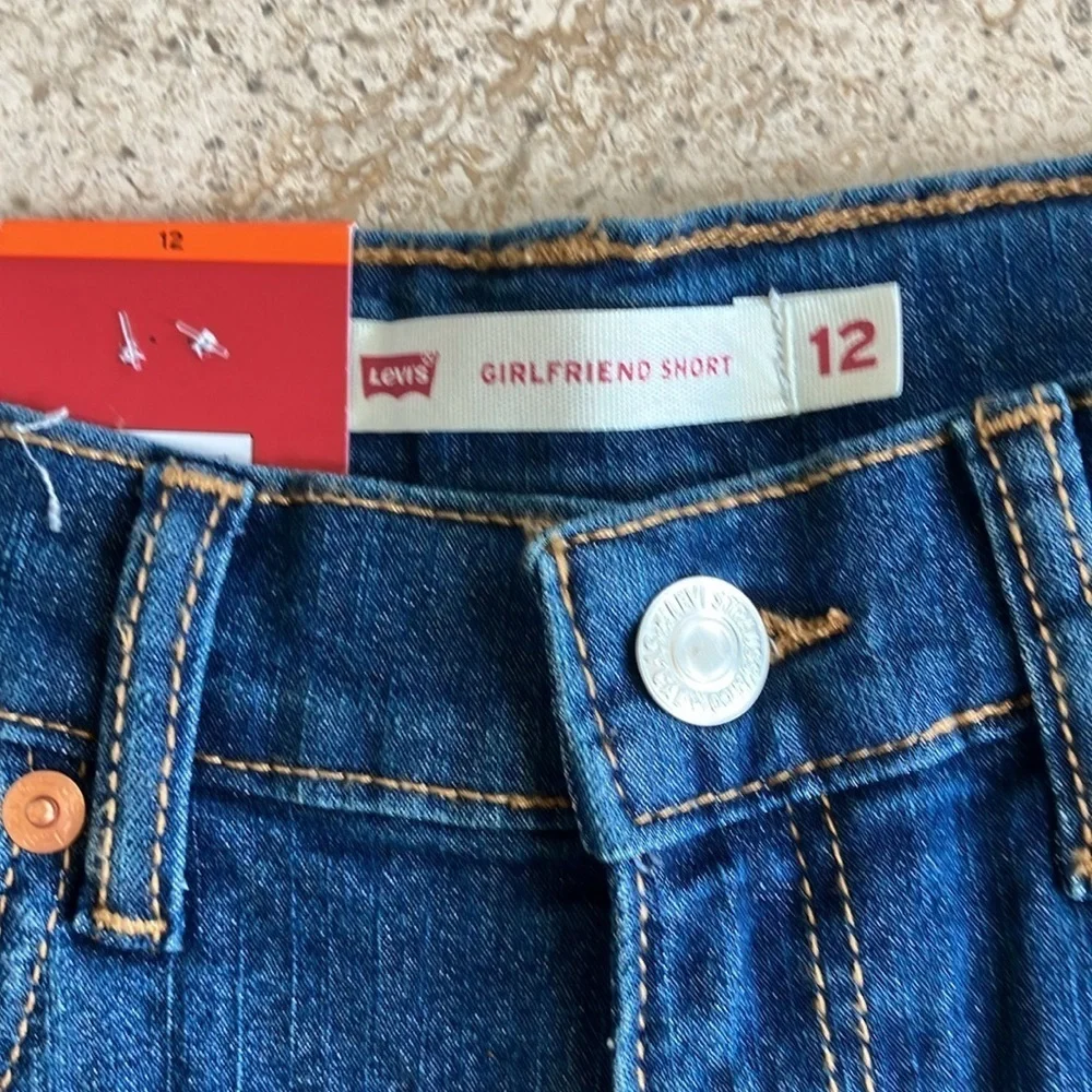 NWT Levi's Girl’s Blue Jean Shorts with Rolled Cuffs Adjustable Waist Mid Rise
